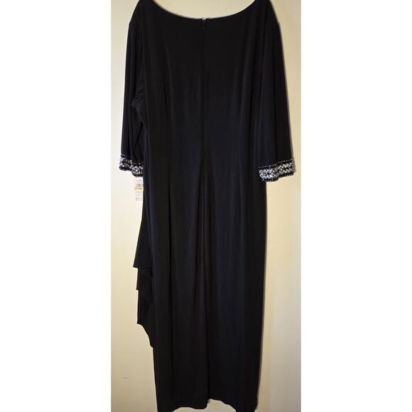 Alex Evenings Embellished Faux Wrap Maxi Gown Black Sz 24 Womens Slit Keyhole - Picture 9 of 12